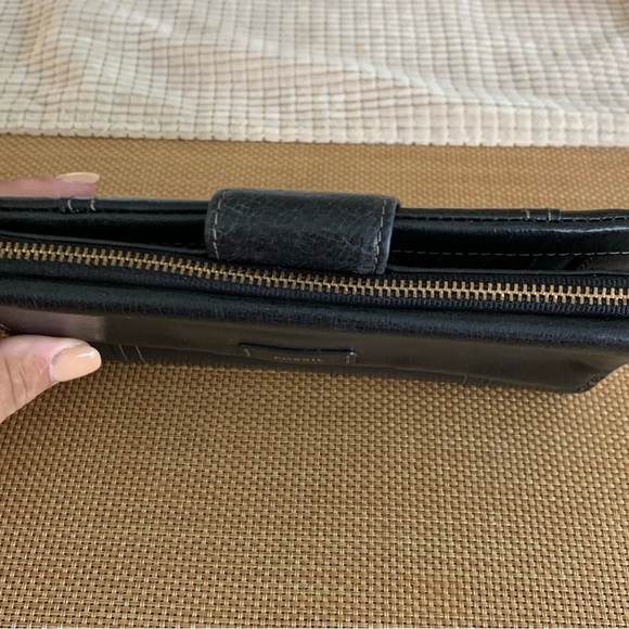 Fossil Black bifold leather wallet top zip wallet - Picture 2 of 7